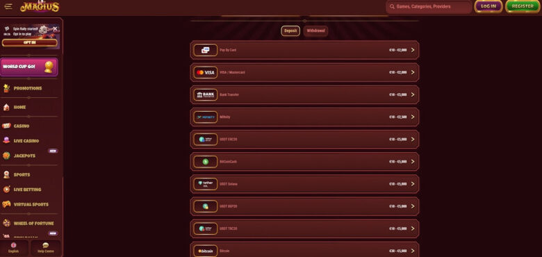receive Magius Casino reload bonus promotional banner